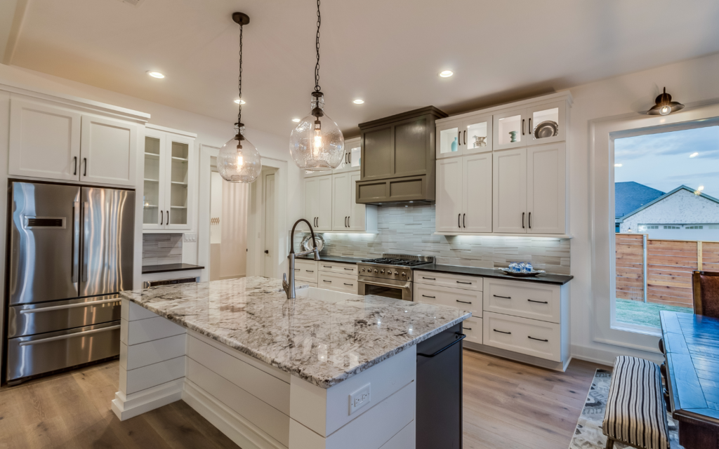 Elegant white kitchen with shaker cabinets