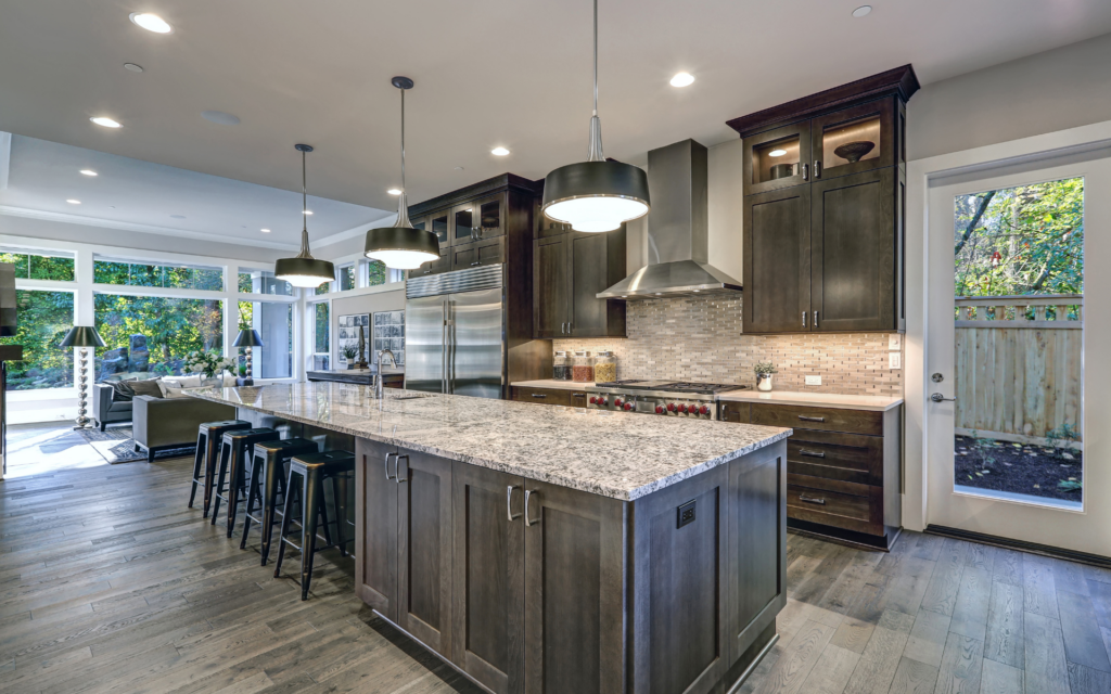 Spacious brown kitchen