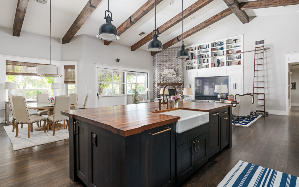 Farmhouse style kitchen with wood countertop